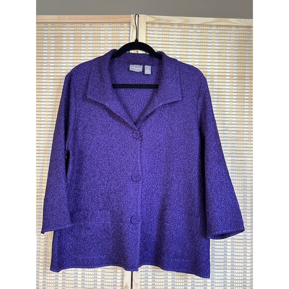 Travelers collection by Chicos popcorn blazer purple Chico size 1 fabric buttons - Picture 6 of 9